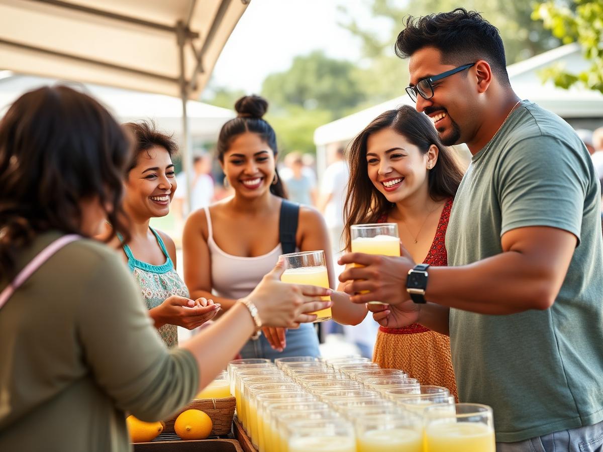 Our family serving fresh limonada at a farmers market